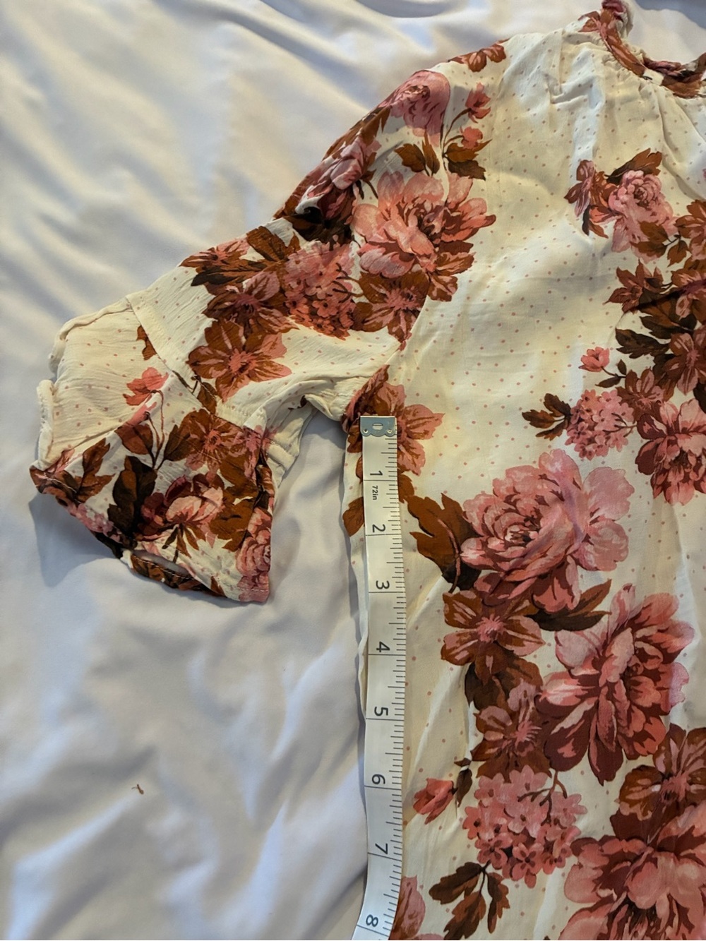 Rachel Parcell Keyhole Flounce Cream, Pink and Brown Floral Blouse -Sz XS - Picture 11 of 12